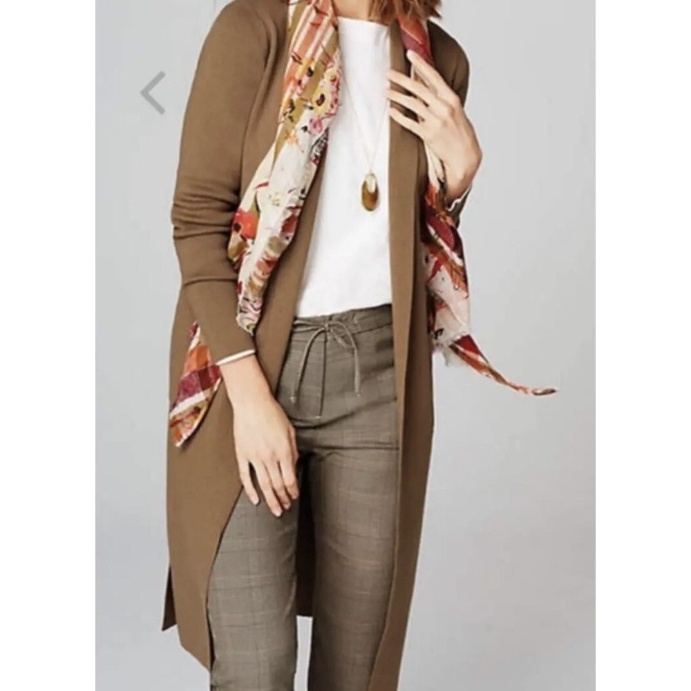 J. Jill Cardigan Womens Small Wool Blend Brown Duster Open Front Long Minimalist